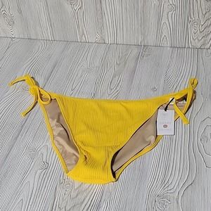 Shade & Shore Yellow Hipster Bikini Bottom, Ribbed, Tie Sides, Women's XL, NWT